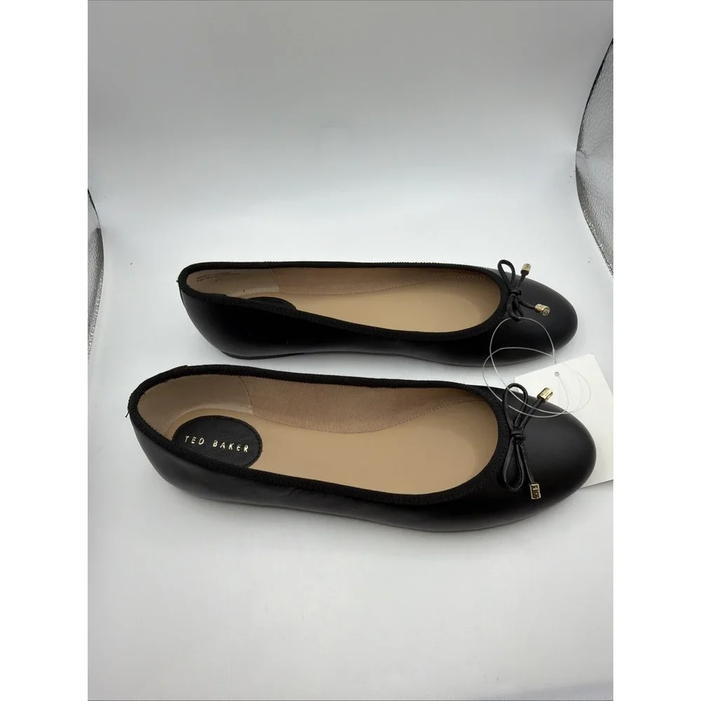 Ted Baker Classic Genuine Leather Black Ballet Shoes Size 7.5 New